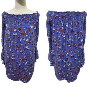 BOHO COTTAGECORE PERIWINKLE BLUE TWEE FLORAL TUNIC MINI DRESS BY NO COMMENT TWEE